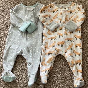 Cloud Island Fox Print Sleeper Footie Pajama Set of 2 0-3 Months